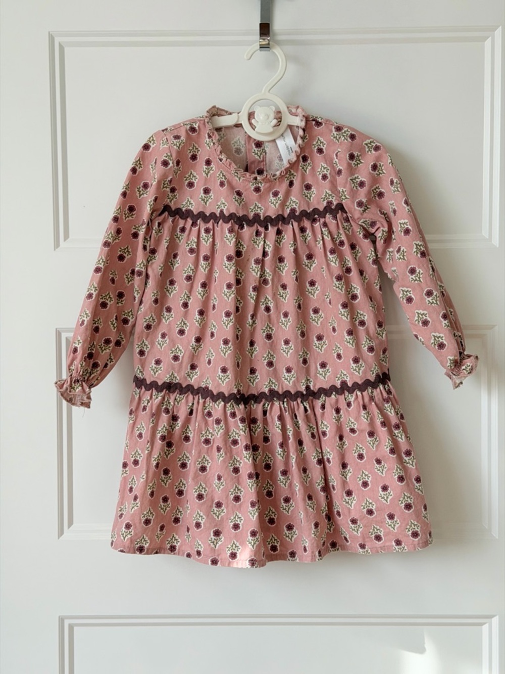 Girls' Pink Floral Long-Sleeve Casual Dress